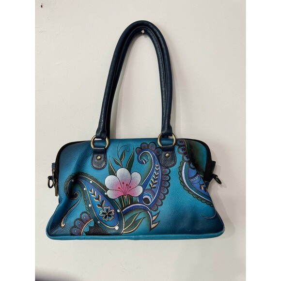 ANNA BY ANUSHKA LEATHER HANDPAINTED MULTI COMPARTMENT SACHEL 8038 - Picture 1 of 11